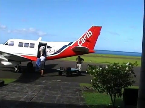 Cockpit view Beechcraft A65 Queen Air Antigua V C Bird airport to Dominica Canefield.