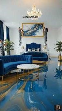 Luxury bedroom with emerald royal blue epoxy flooring 💙✨#epoxy #epoxy floor #floor #resinfloor