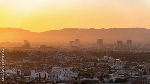 Los Angeles And Beverly Hills Sunset Skyline From Culver City Time Lapse