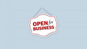 Open for business sign. Flat design for business financial marketing banking. Motion graphics.