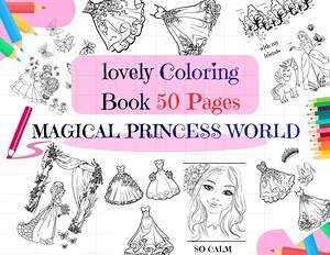 Princess Coloring Book for Kids | 50 Cute Princess Coloring Book | Printable Coloring Pages | Digital Download A4 PDF | US Letter Sizes - Etsy