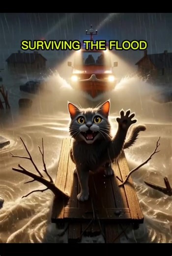 Cat Struggles to Survive in Flood Waters