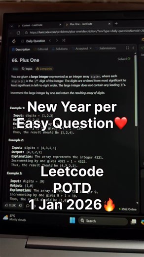 Kartik on Instagram: "Consistency > Motivation LeetCode POTD streak continues 🔥💻 #DSA #AI #FAANG #Microsoft #Google"
