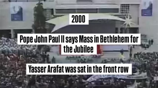 2.6K views · 74 reactions | 2000 Pope John Paul II says Mass in Bethlehem for the Jubilee Yasser Arafat was sat in the front row #catholic #bethlehem #Palestine | Catholic Arena | Facebook