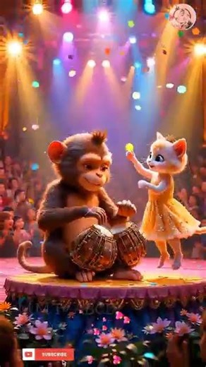 Monkey Playing Tabla 🎶 & Dancing Cat 🐱 | Funny Animal Show | cute cat dancing #cat​​