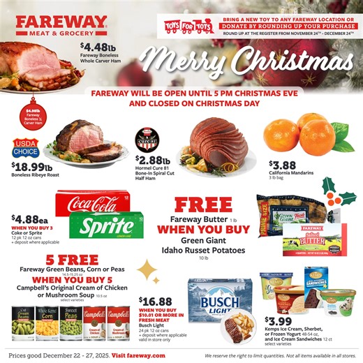 Tomorrow's Fareway ad is packed with smart savings on everything You need for affordable Cristmas dinner! The Last Minute Offer will be good 12/22/25 to 12/27/25. Get these before they're gone! | Weekly Flyer Ads