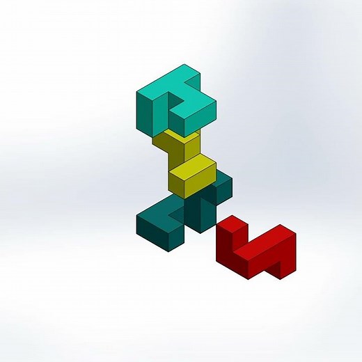 4ピースの立方体パズルの分解組み立て動画。