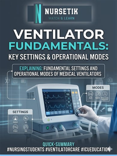 How does a ventilator actually breathe for a patient? A mechanical ventilator is a life-support machine used in critical care to help patients who cannot breathe adequately on their own. It works by delivering oxygen-rich air into the lungs and removing carbon dioxide, ensuring proper gas exchange. 🔹 The ventilator pushes air into the lungs using positive pressure through an endotracheal tube or mask. 🔹 It controls important parameters like tidal volume, respiratory rate, FiO₂, and PEEP. 🔹 Se