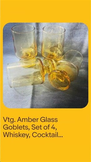 Vtg. Amber Glass Goblets, Set of 4, Whiskey, Cocktail Glasses, Vtg. Barware