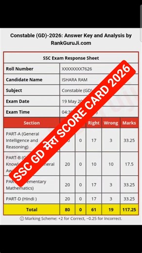 ssc gd score card 2026 !! ssc gd answer key kaise dekhen !! ssc gd score card kaise check Karen