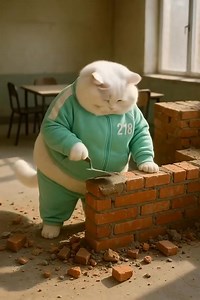 Fat Cat vs. Capybara | ¡Fat Cat se convierte en un trabajador de la construcción! 🦫❤️ #viral #FunnyAnimals #FatCat #Capybara #SquidGame | Curiosidades Reales