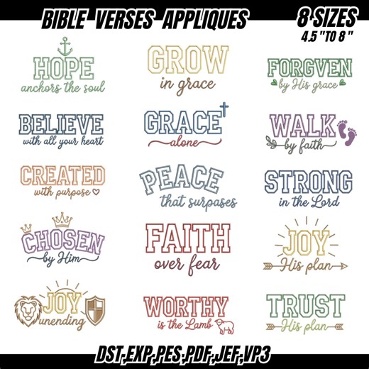 Bible Verse Applique Embroidery Designs, Christian Faith Patterns (8 Sizes) - Etsy