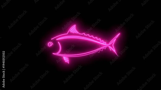 Fish icon. Seafood shop signboard. Restaurant menu, fish market design template. Fresh seafood. Fishing trophy. Neon glowing.
