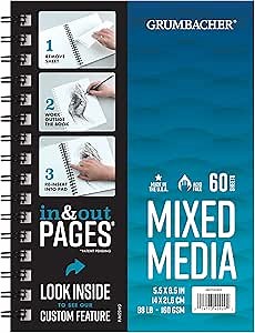 Grumbacher 5.5" x 8.5" Mixed Media Paper Pad with in & Out Pages, 98 lb. / 160 GSM, Side Wire Bound, 60 White Sheets/Pad, 1 Each