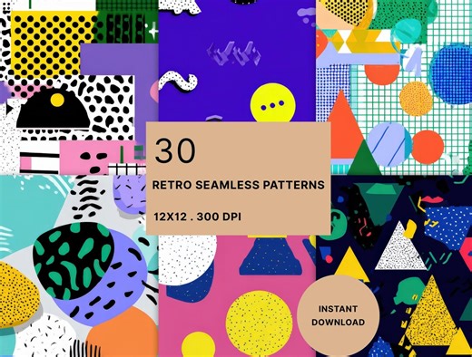 Retro Memphis Pattern Digital Paper Pack, 80s Geometric Seamless Backgrounds - Etsy