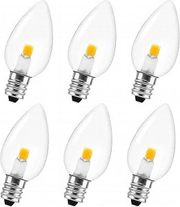 C7 LED-COB Night Light Bulbs, E12 Base Candelabra Replacement Bulb, Warm White String Light, 0.6W Equivalent 7W (6 Pack)