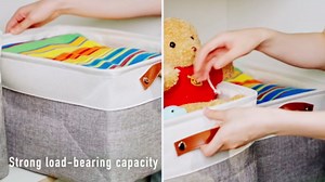 Uiifan 8 Pack 16 x 12 x 10 Inch Large Storage Baskets Collapsible Fabric Storage Cubes Bins with Handles for Shelves Closets Nursery Home Clothes Toys Organizers, Beige