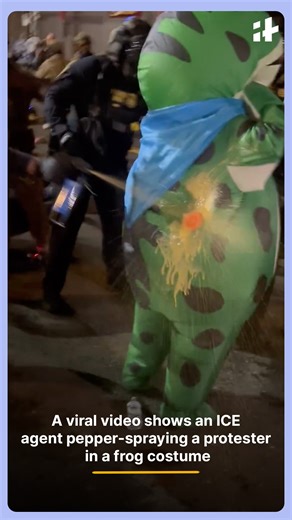 A viral video from Portland shows an ICE agent pepper-spraying a protester dressed in a frog costume, allegedly aiming near the suit’s air intake valve. The clip has sparked widespread debate online over police conduct and protest safety, with many calling the act dangerous and unnecessary. #PortlandProtest #ICE #ViralVideo #PoliceConduct #ProtestSafety #USNews #PepperSpray #Portland #LawEnforcement #Trending | Indiatimes