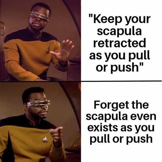 Strength Coach, Grant Oden on Instagram: "Like for real don't even worry about it. Don't worry about uneven shoulders. Don't worry about scapula arrhythmia. Don't worry about pinning your shoulders back. Don't worry, the shoulder joint is not like a soccer ball in a tee. Just push and pull and use sensible load management. Then, get more efficient at it over time."