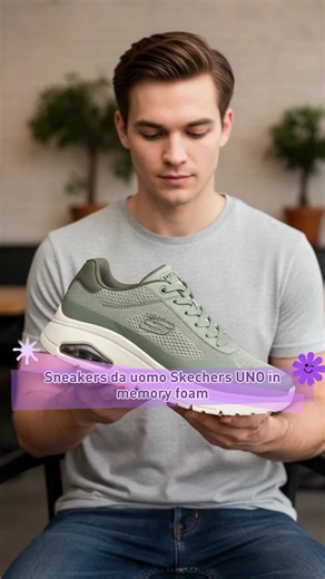 Skechers UNO Uomo scarpe verde con Memory Foam e suola flex