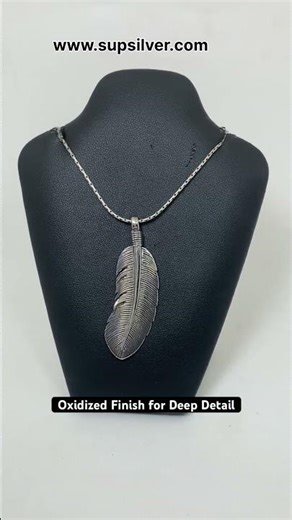 Handmade 925 Silver Feather Pendant: 3D Double-Sided Detail! 🪶
