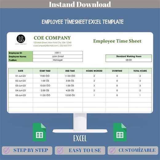 Employee Timesheet Excel Template, Track Work Hours, Monitor Attendance, Record Overtime, Simplify Payroll, Editable and Easy-to-use Format - Etsy