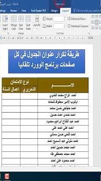 طريقة تكرار عنوان الجدول تلقائيا في كل صفحات برنامج الوورد