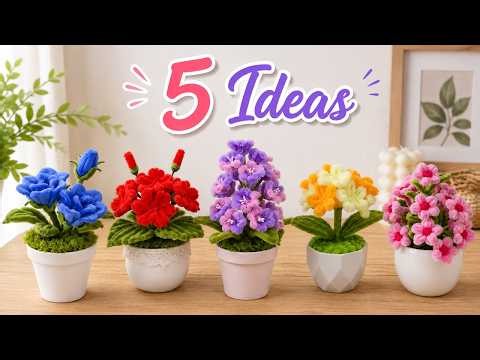5 DIY Craft Flowers🌸 Easy Tutorial on How to Make Flower from Pipe Cleaner | Pipe Cleaner Flower Pot