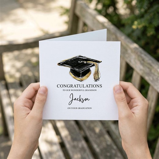 Grandson Graduation Card Personalized Classic Gold Graduation Cap Congrats Gift - Etsy