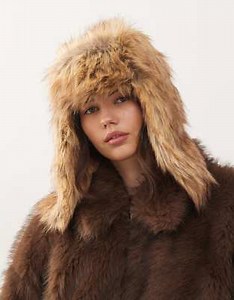 COLLUSION faux fur trapper hat in neutral brown | ASOS