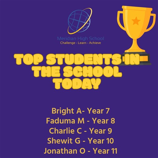 Congratulations to these amazing students who topped their year group for positive points today! What a great way to start a new term. #ChallengeLearnAchieve #ResilienceAmbitionRespect #Rewards | Meridian High School