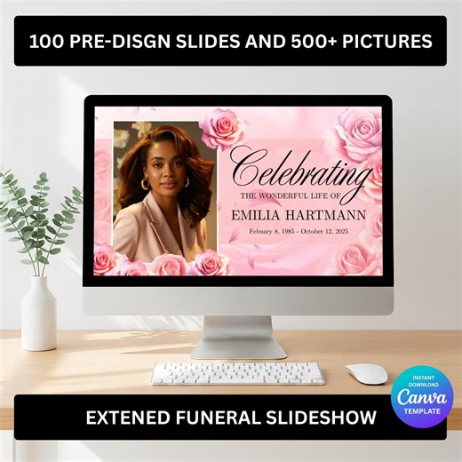 Funeral Photo Slideshow Template for Female, Memorial Tribute Video, Pink Celebration of Life Presentation, Self Edit Funeral Photo ID5 - Etsy