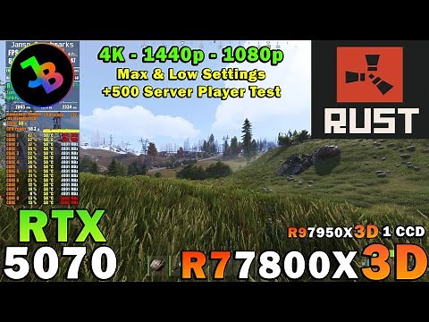 RUST 2025 | RTX 5070 | Sim. R7 7800X3D | 4K - 1440p - 1080p | Max & Low Settings