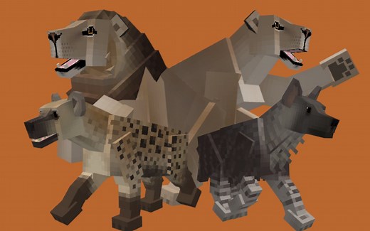 【我的世界】狮子+斑鬣狗+棕鬣狗 动画展示（现代动物：非洲篇 模组）