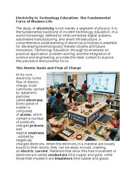 Electricity in Technology Education - Reading Passage and x 10 Questions