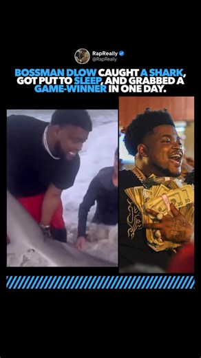 R A P R E A L L Y on Instagram: "Nahhh Bossman Dlow lived 4 different lives in ONE day 😭💀 shark fishing, model cuddles, courtside & a game-winning block 😤🔥 unreal. #BossmanDlow #ViralMoment #LegendaryDay"