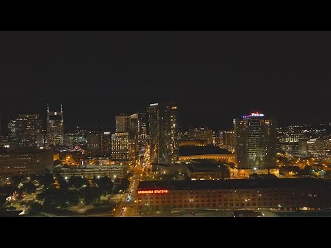 Downtown Nashville Aerial View at Night 4K Video