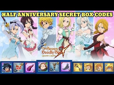 All Half Anniversary Week 1 Week 2 Week 3 Week 4 Secret Box Codes In Seven Deadly Sins Grand Cross