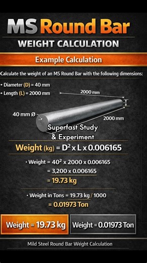 MS Round Bar Weight Calculation #engineering #shorts