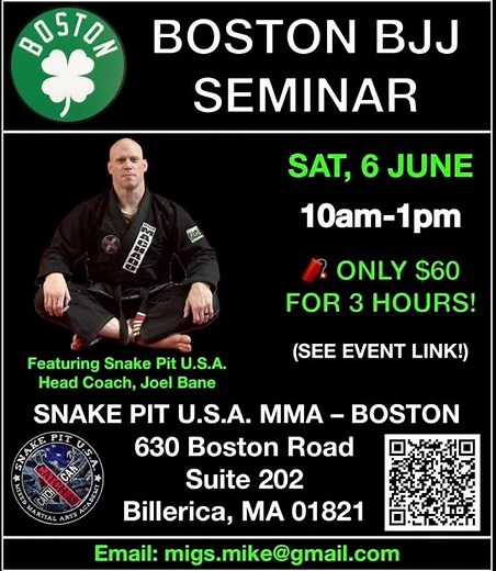 BOSTON, MASSACHUSETTS BRAZILIAN JIU-JITSU SEMINAR WITH ‪@SnakePitUSA‬ HEAD COACH, JOEL BANE!