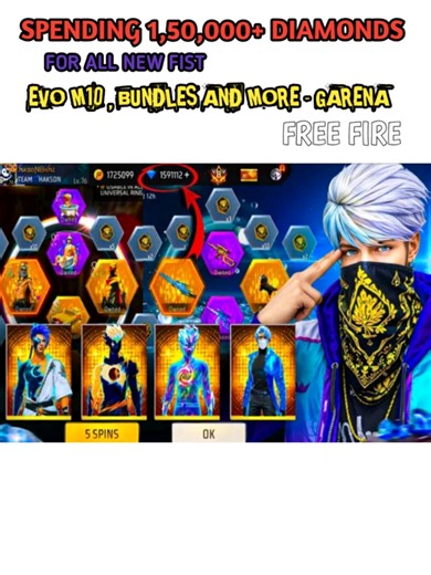 Spending 1,50,000 Diamonds on Free Fire: New Fist, EVO M10 & Bundles