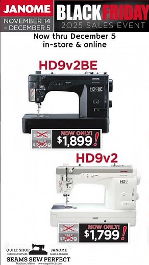 Janome Black Friday Sales Event thru December 5 at Noon EST