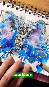 surreal blue alien demon goat with gilded horns 🐐👽🌟#drawing #watercolor #sketchbook #doodle