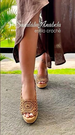 Sandália Anabela Feminina Trançada Estilo Crochê Salto Alto VL2150