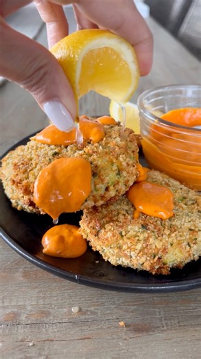 107K views · 465 reactions | Crispy fish cakes with roasted pepper sauce can be made with any white fish, canned salmon, or even crab. Bake them or air fryer them! | Skinnytaste | Facebook