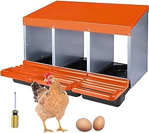 Chicken Nesting Box, 3 Hole Chicken Nesting Boxes for Laying Eggs - Heavy Duty Metal Roll Away Nesting Box for Chickens with Perch to Protect Eggs Up to 12 Hens for Chicken Coop