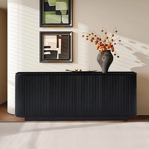 64" Buffet Sideboard Cabinet with Storage, Modern Wooden Fluted Accent Credenza with Adjustable Shelves, Black