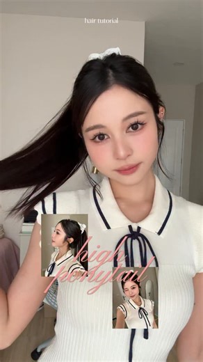 247K views · 28K reactions | high ponytail tutorial  สอนมัดหางม้าสูงแบบคิ้วท์ๆ scrunchies ใหญ่ๆ #hairtutorial #สอนทำผม | Babyjingko | Facebook