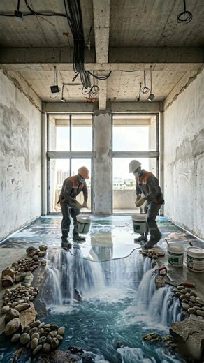 “Watch this empty room transform into a luxury waterfall masterpiece…” #epoxyfloor #fyp #shorts