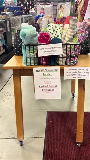 We are having a sale! BOGO green tag fabric and retired rentals! Including all vintage! #theatregarage #edmonton #vintagefashion #fabric #smallbusiness